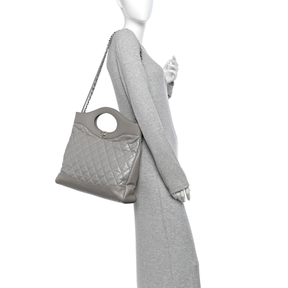Lambskin Quilted Large 31 Shopping Bag Grey