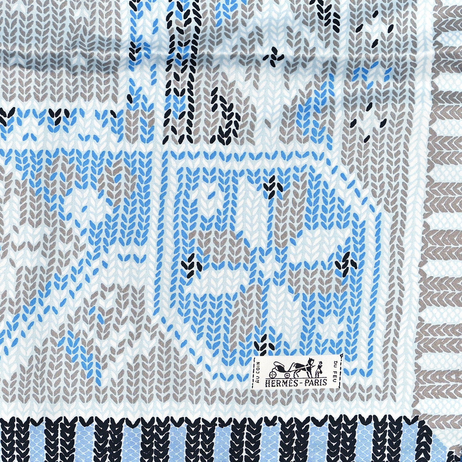 Hermes Silk Au Coin Du Feu Scarf 90 Clair Ciel Blanc 5 of 12