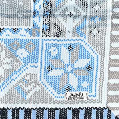 Hermes Silk Au Coin Du Feu Scarf 90 Clair Ciel Blanc 5 of 12
