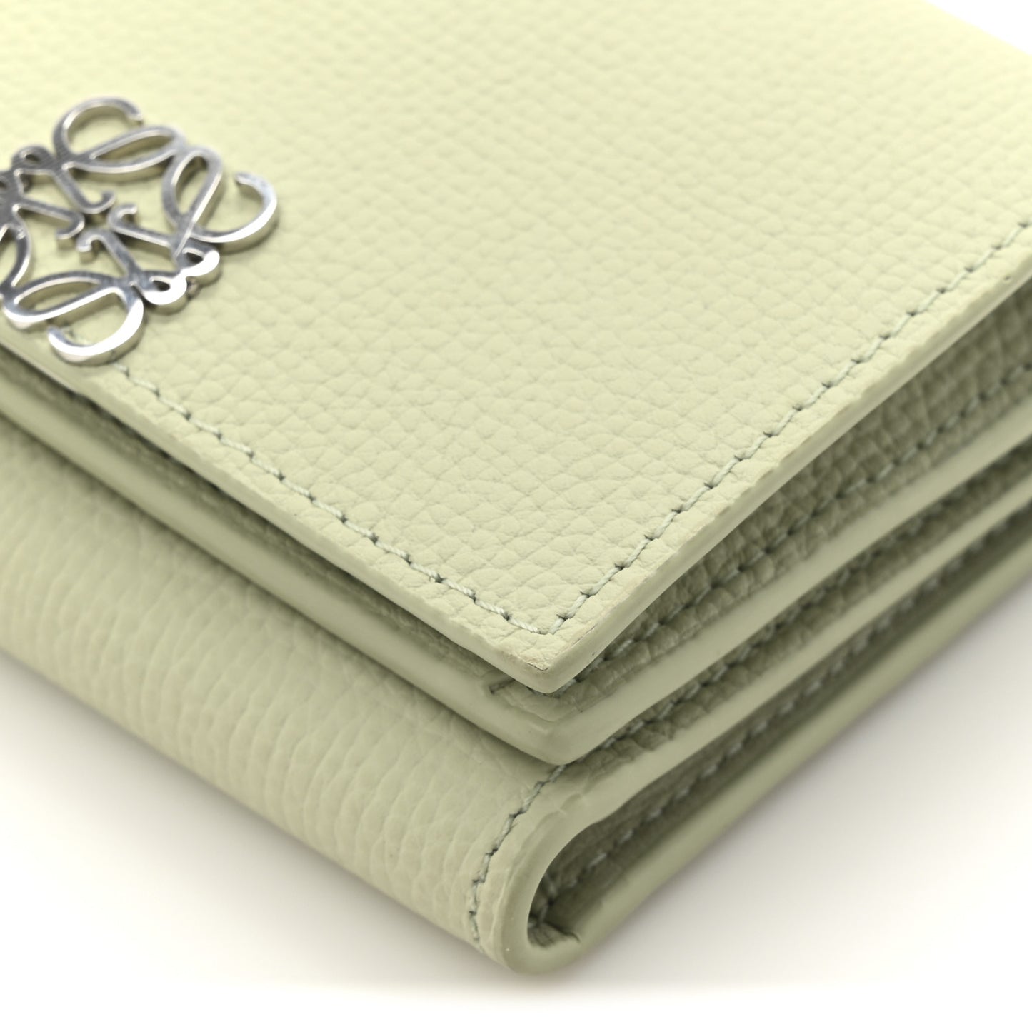 Pebble Grain Calfskin Anagram Small Vertical Wallet Green