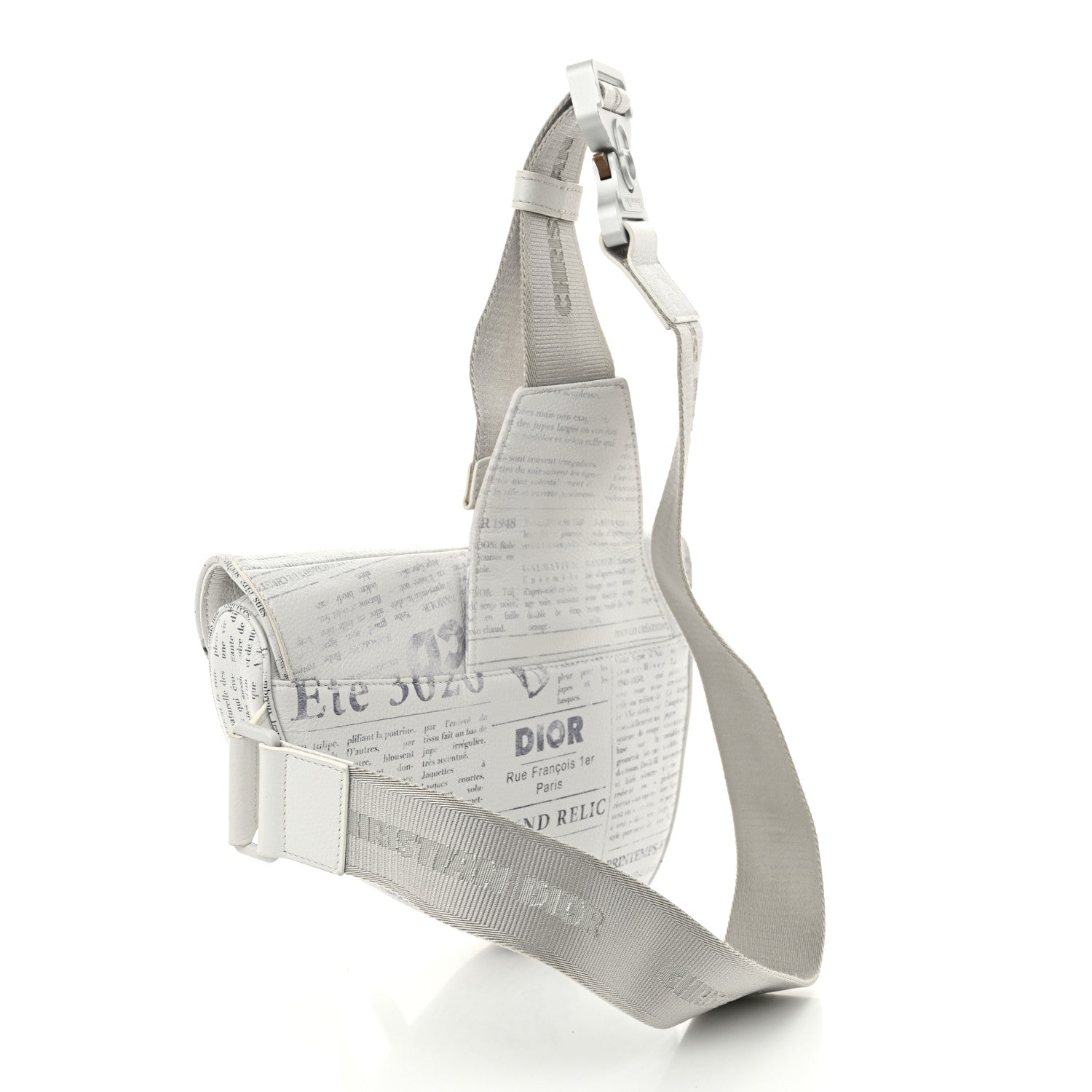 Christian Dior X DANIEL ARSHAM Grained Calfskin Newspaper Print Saddle Bag White 3 of 12