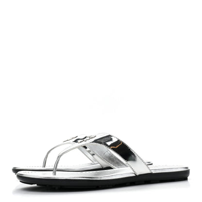 Prada Metallic Calfskin Logo Thong Sandals 35.5 Silver 3 of 9