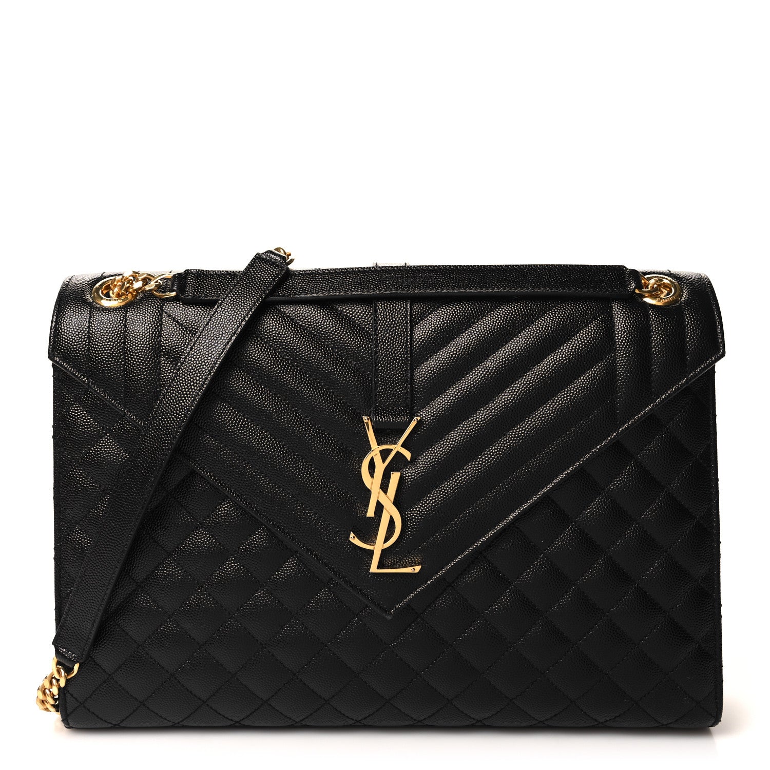 Saint Laurent Grain De Poudre Textured Mixed Matelasse Large Triquilt Monogram Satchel Black 1 of 10