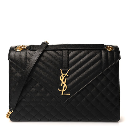 Saint Laurent Grain De Poudre Textured Mixed Matelasse Large Triquilt Monogram Satchel Black 1 of 10