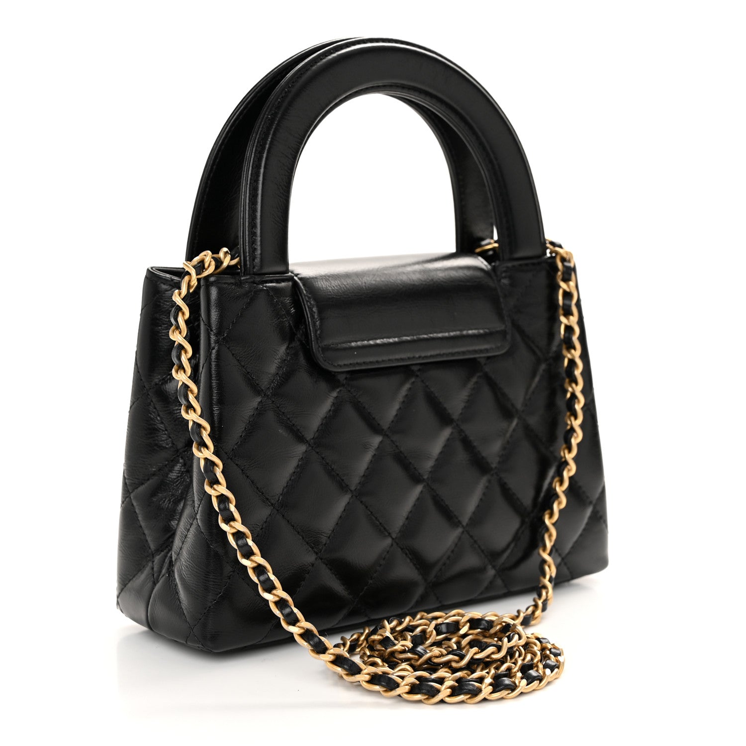 Chanel Shiny Aged Calfskin Quilted Nano Kelly Shopper Black 3 of 10