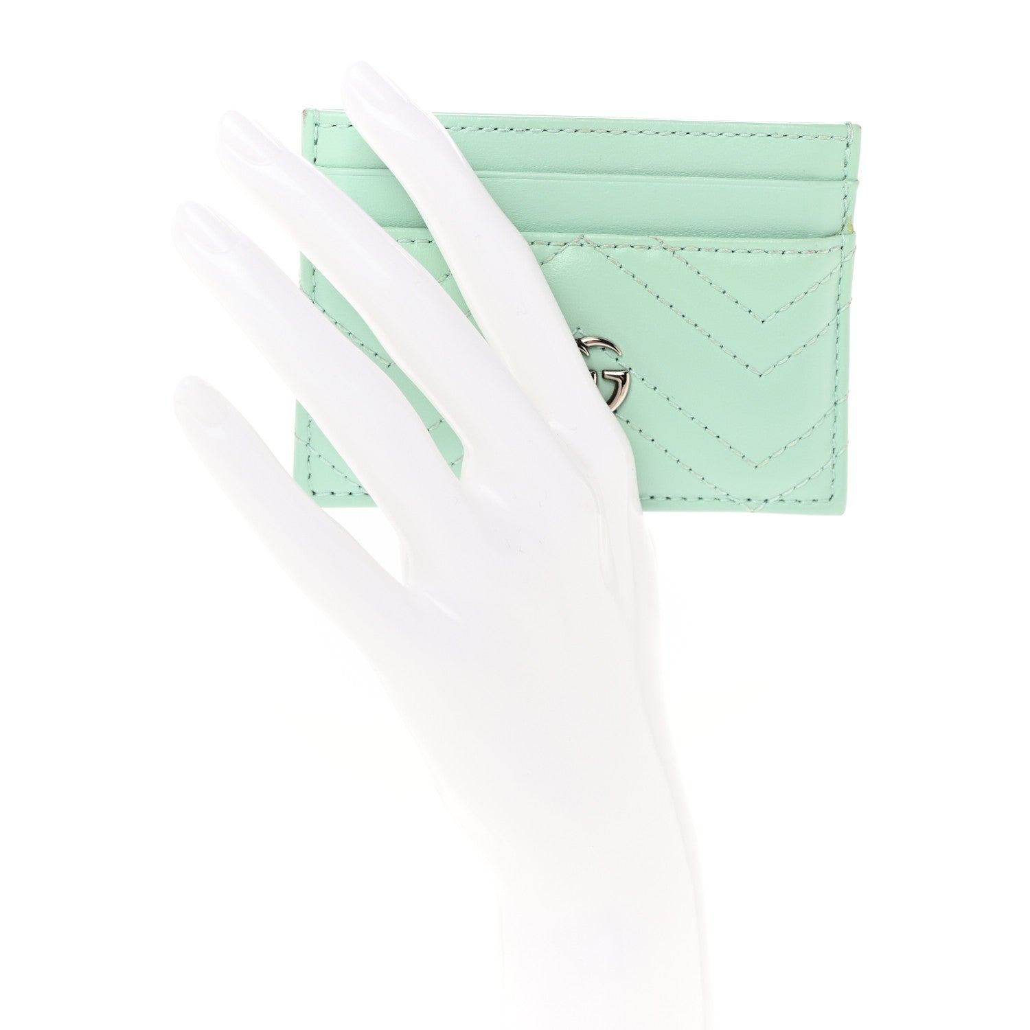 Gucci Calfskin Matelasse GG Marmont Card Holder Water Green 2 of 14