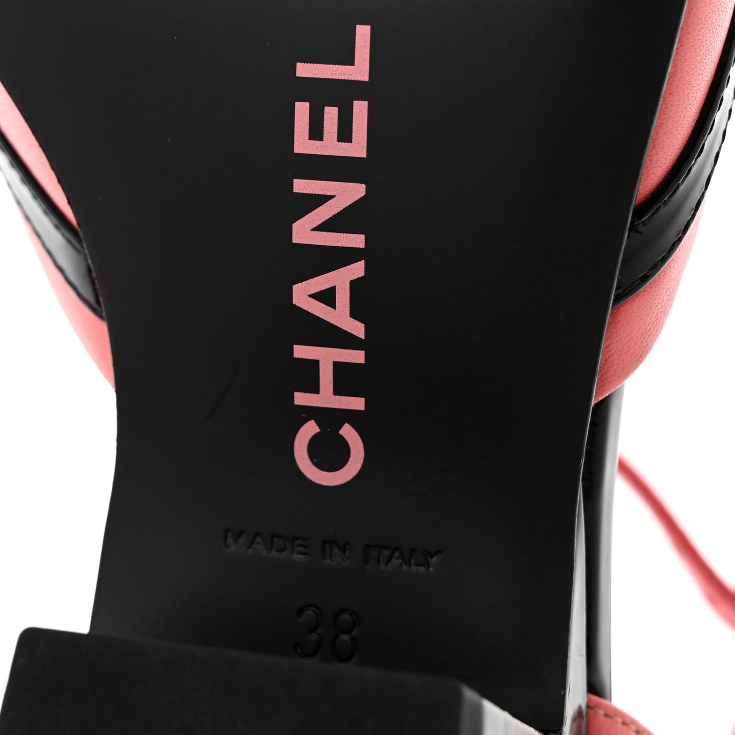 Patent Calfskin CC Ankle Strap Sandals 38 Pink Black