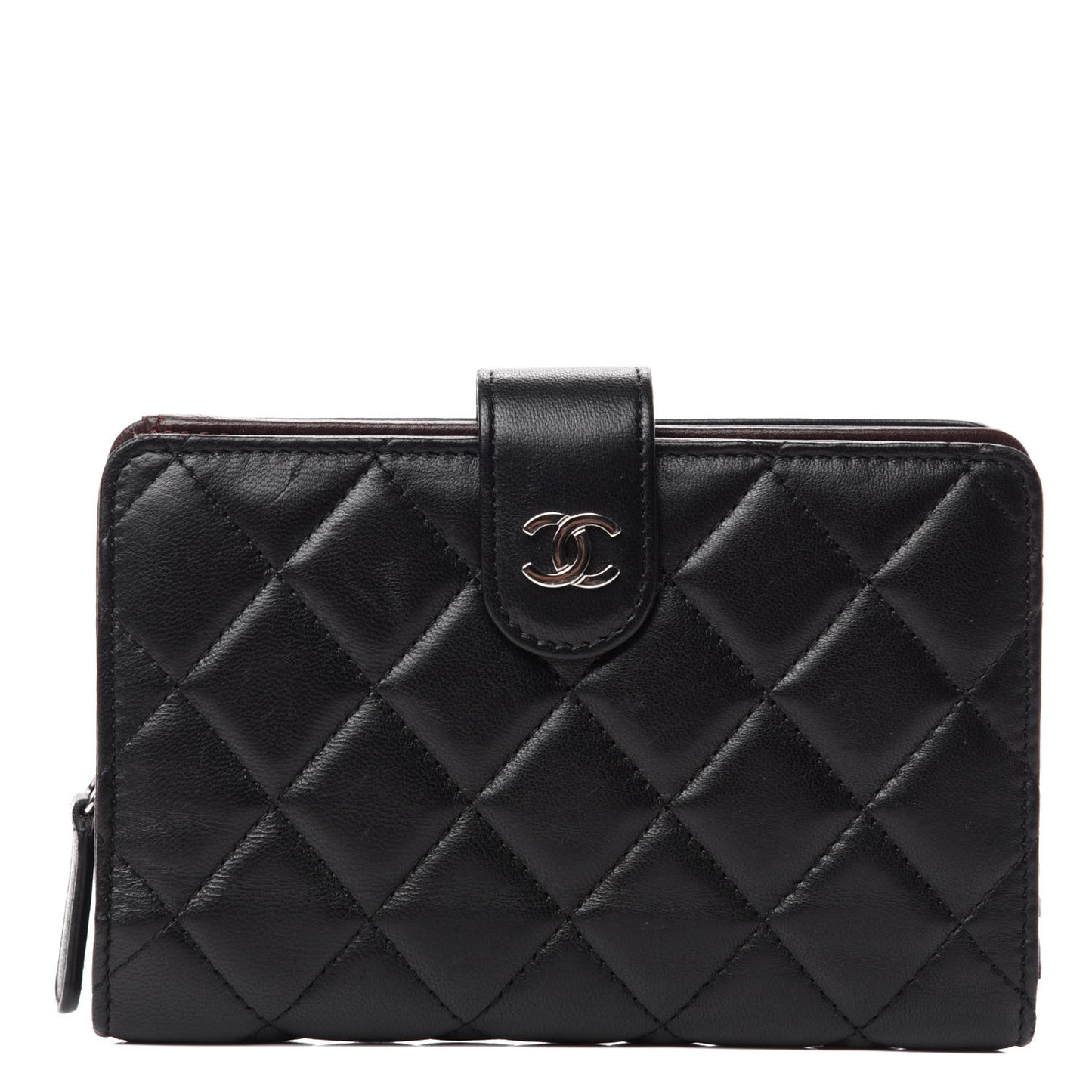 Lambskin Quilted Zipped Pocket Wallet Black