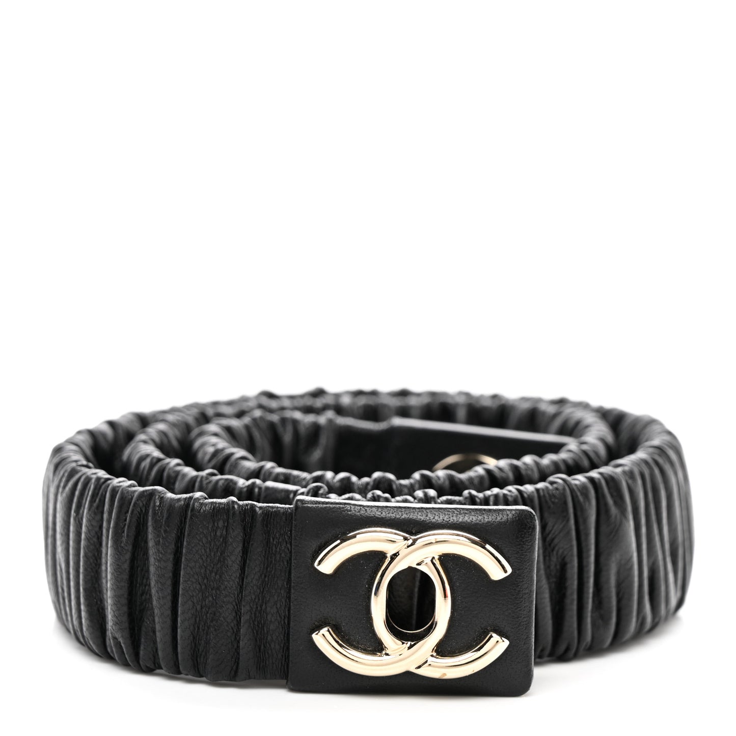 Lambskin Ruched Turn Lock CC Belt 75 30 Black