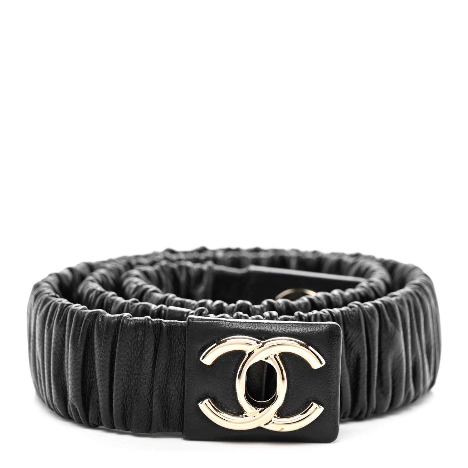 Chanel Lambskin Ruched Turn Lock CC Belt 75 30 Black 1 of 4