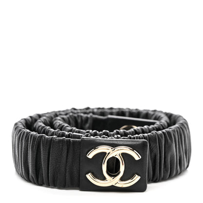 Chanel Lambskin Ruched Turn Lock CC Belt 75 30 Black 1 of 4