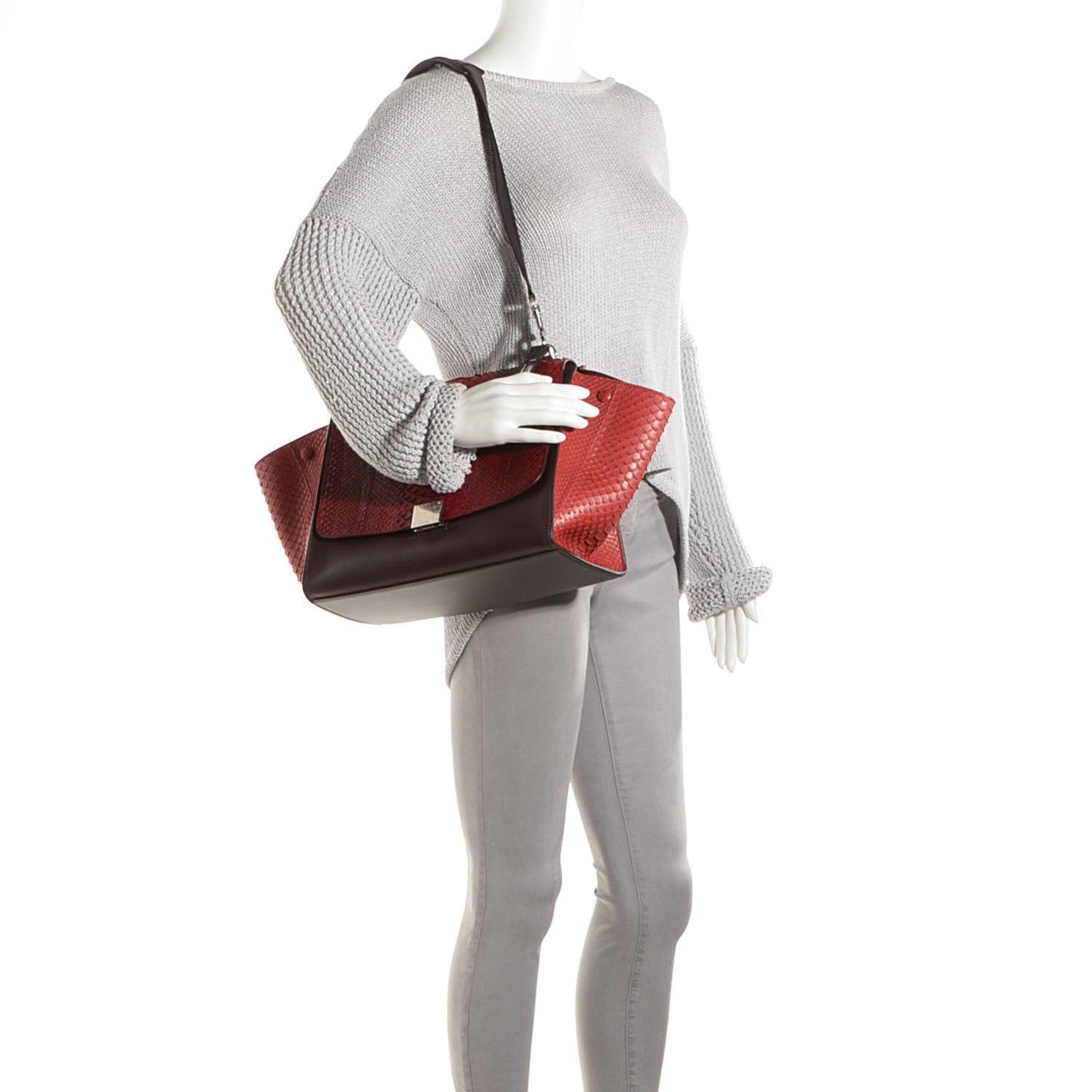 Python and Calfskin Medium Tri-Color Trapeze Wine