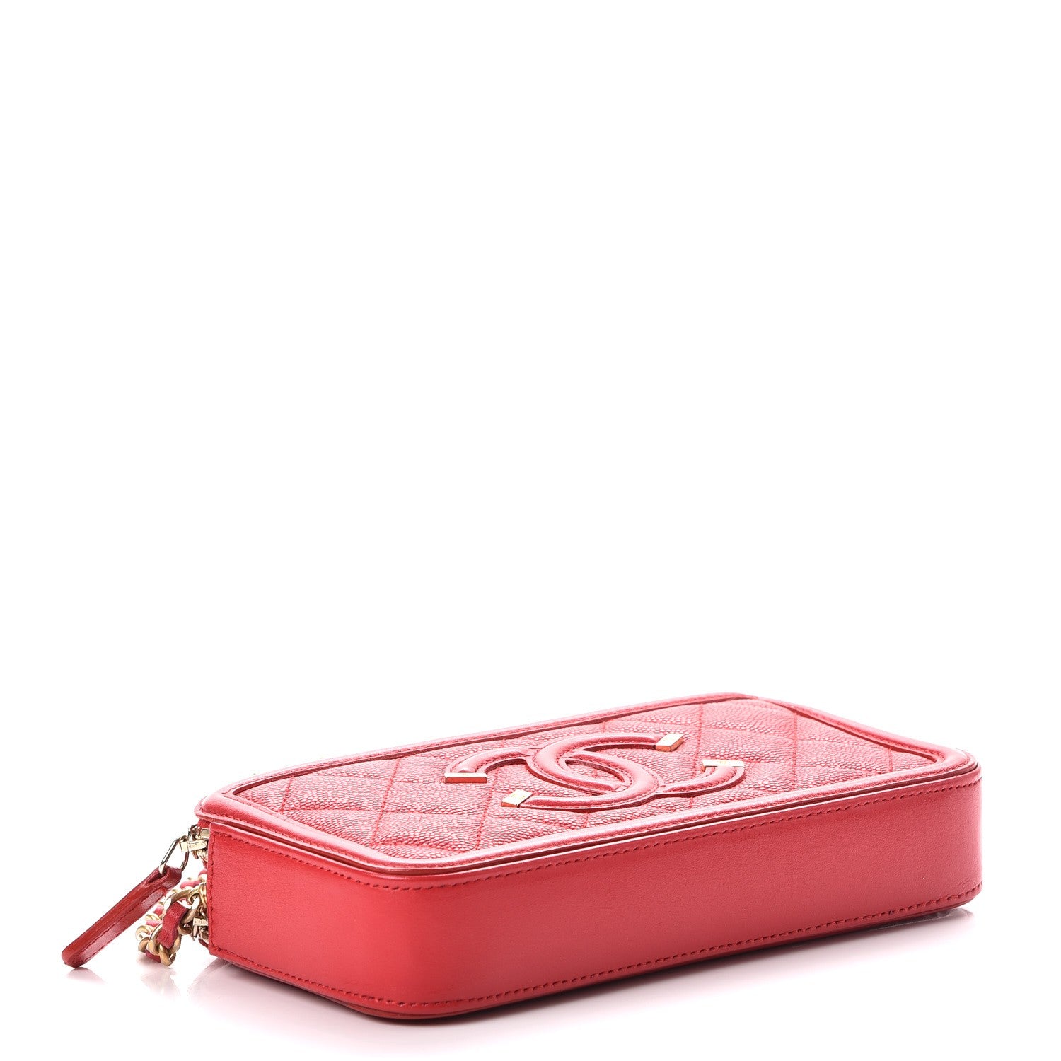 Chanel Caviar Quilted CC Filigree Clutch With Chain Red 4 of 9
