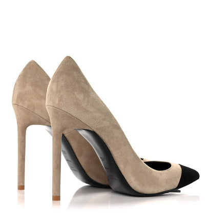 Saint Laurent Suede Calfskin Zoe 105 Pumps 39.5 Beige Black 4 of 9