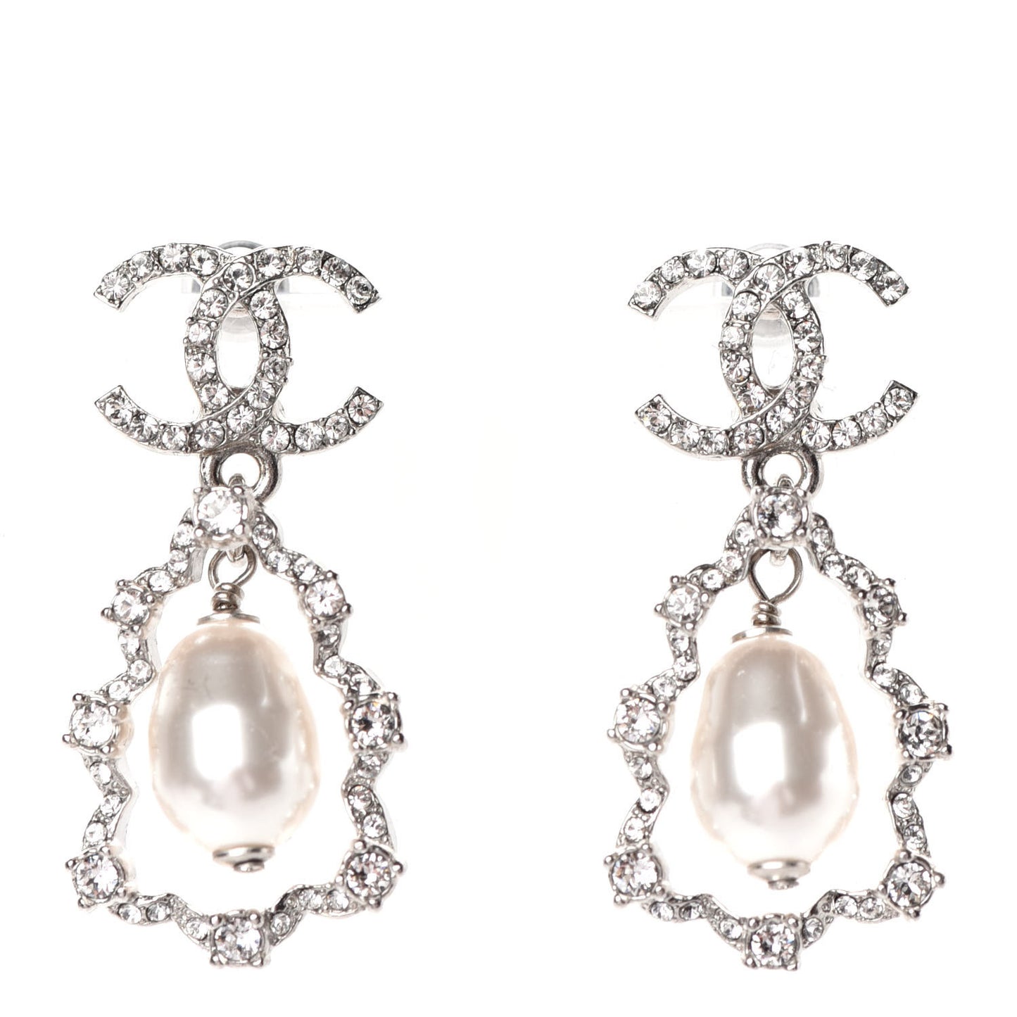 Crystal Pearl Imperial Bow Earrings Silver