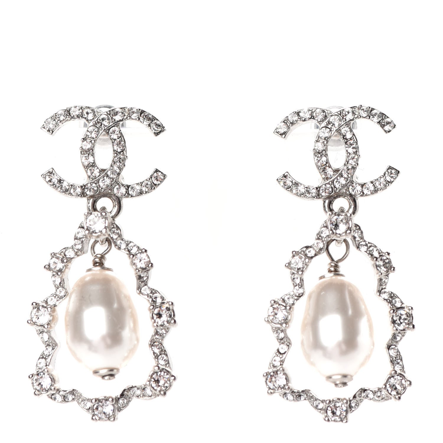 Chanel Crystal Pearl Imperial Bow Earrings Silver 1 of 4