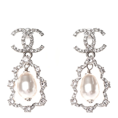 Chanel Crystal Pearl Imperial Bow Earrings Silver 1 of 4