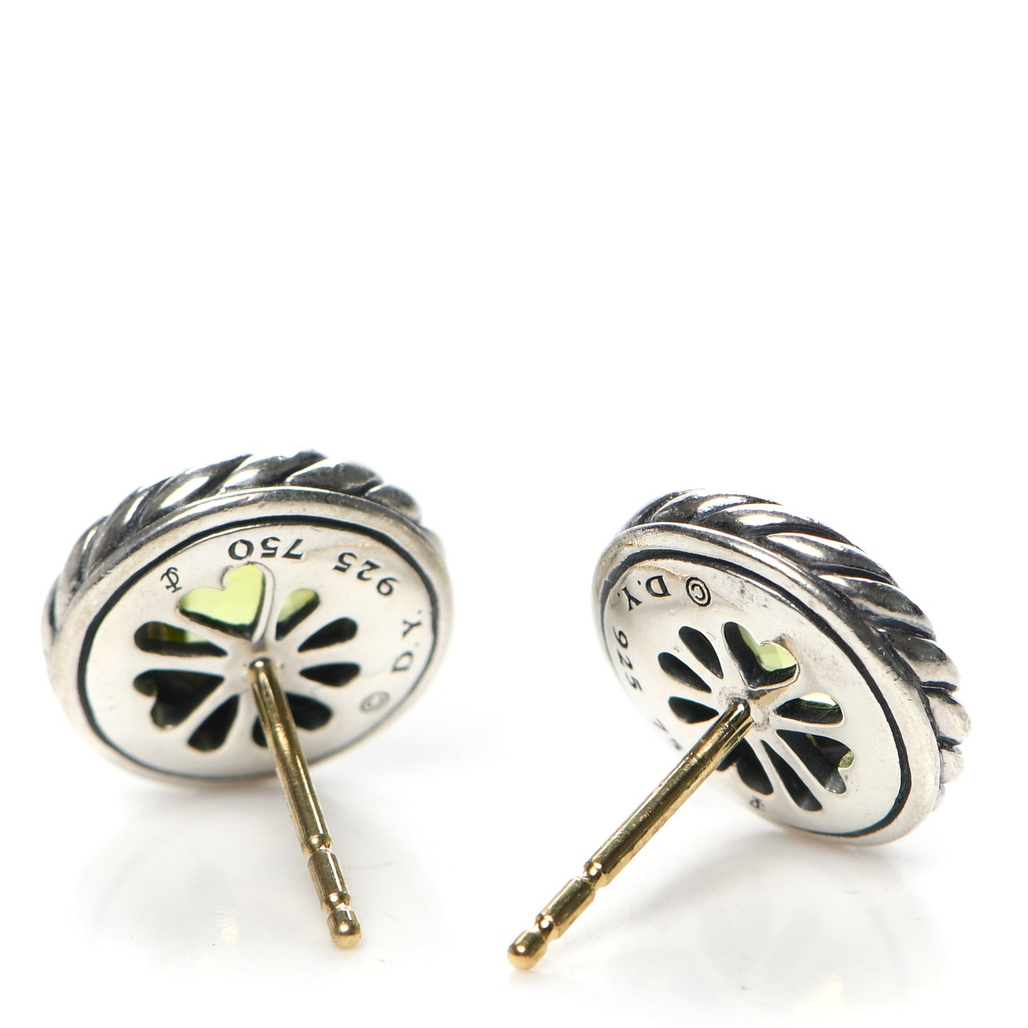 Sterling Silver 18K Yellow Gold Peridot Cookie Cable Earrings