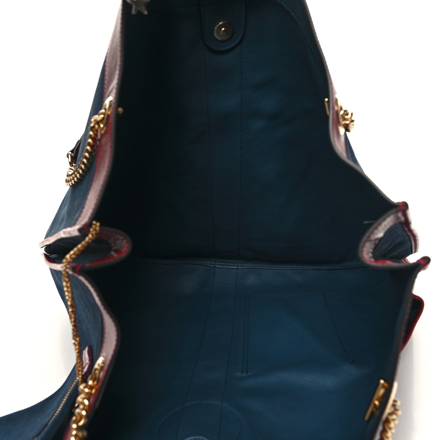 Suede Calfskin Maxi Rajah Chain Tote New Blue Romantic Cherry