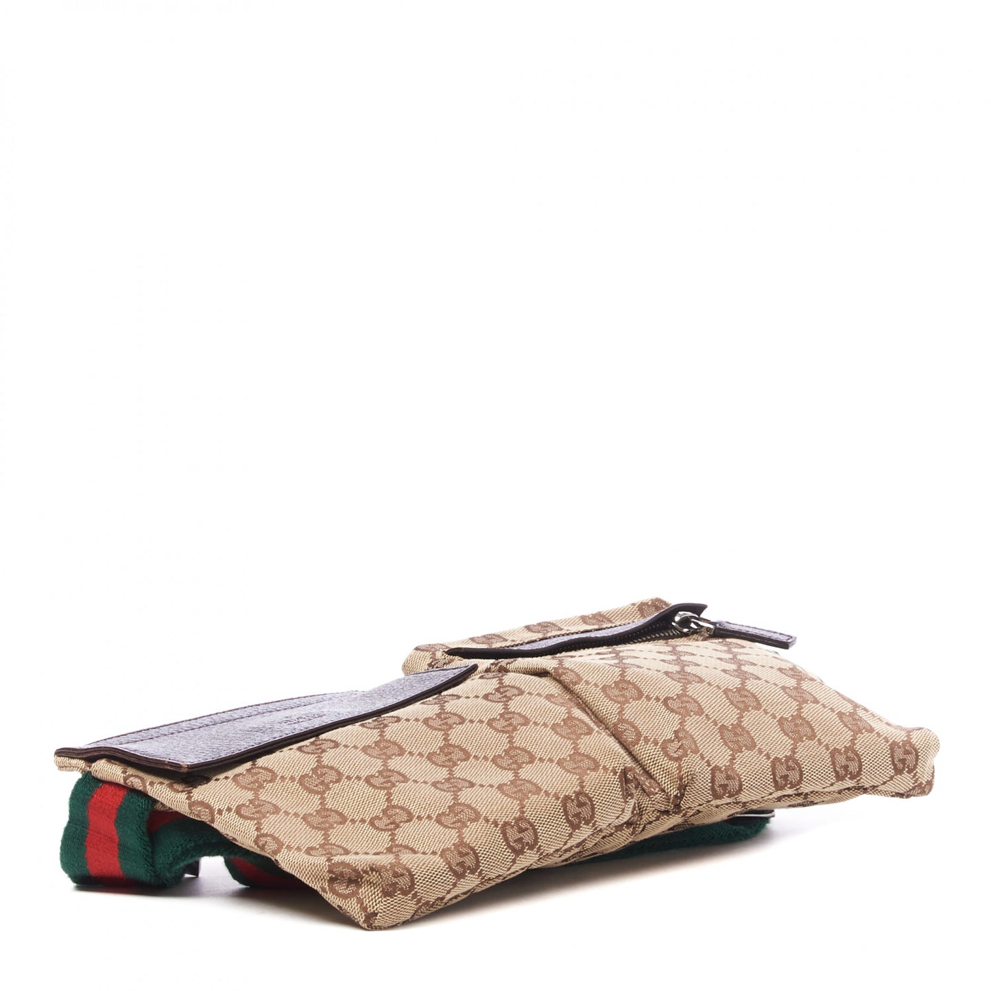 GG Monogram Web Double Pocket Belt Bag Dark Brown