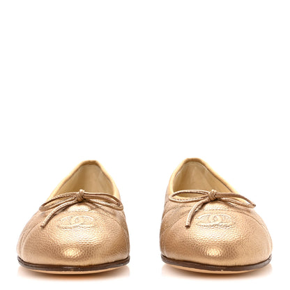 Chanel Caviar Quilted CC Cap Toe Ballerina Flats 41 Beige 3 of 9