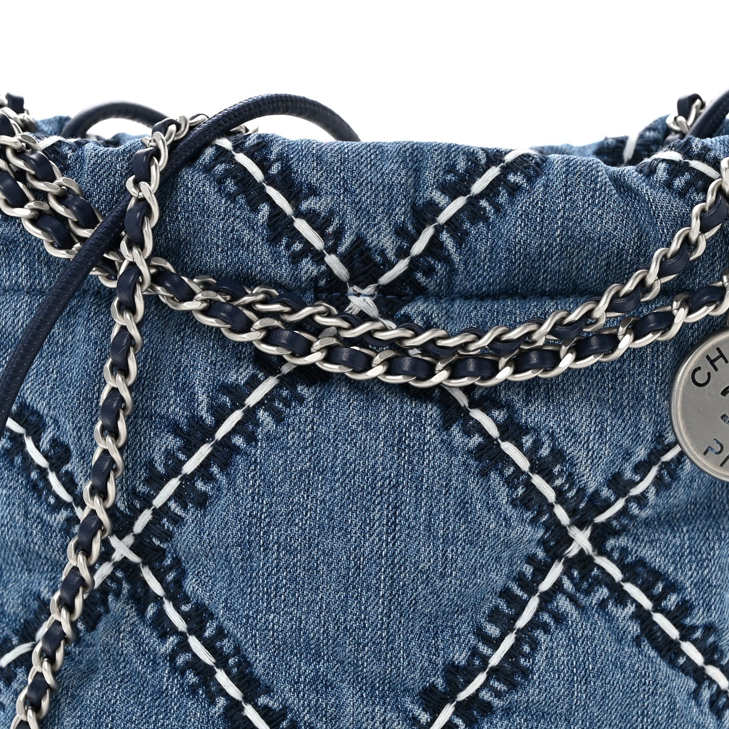 Denim Stitched Quilted Mini Chanel 22 Blue
