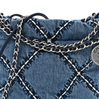 Chanel Denim Stitched Quilted Mini Chanel 22 Blue 8 of 11