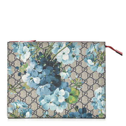 Gucci GG Supreme Monogram Blooms Large Cosmetic Case Beige Blue Navy Hibiscus Red 1 of 10