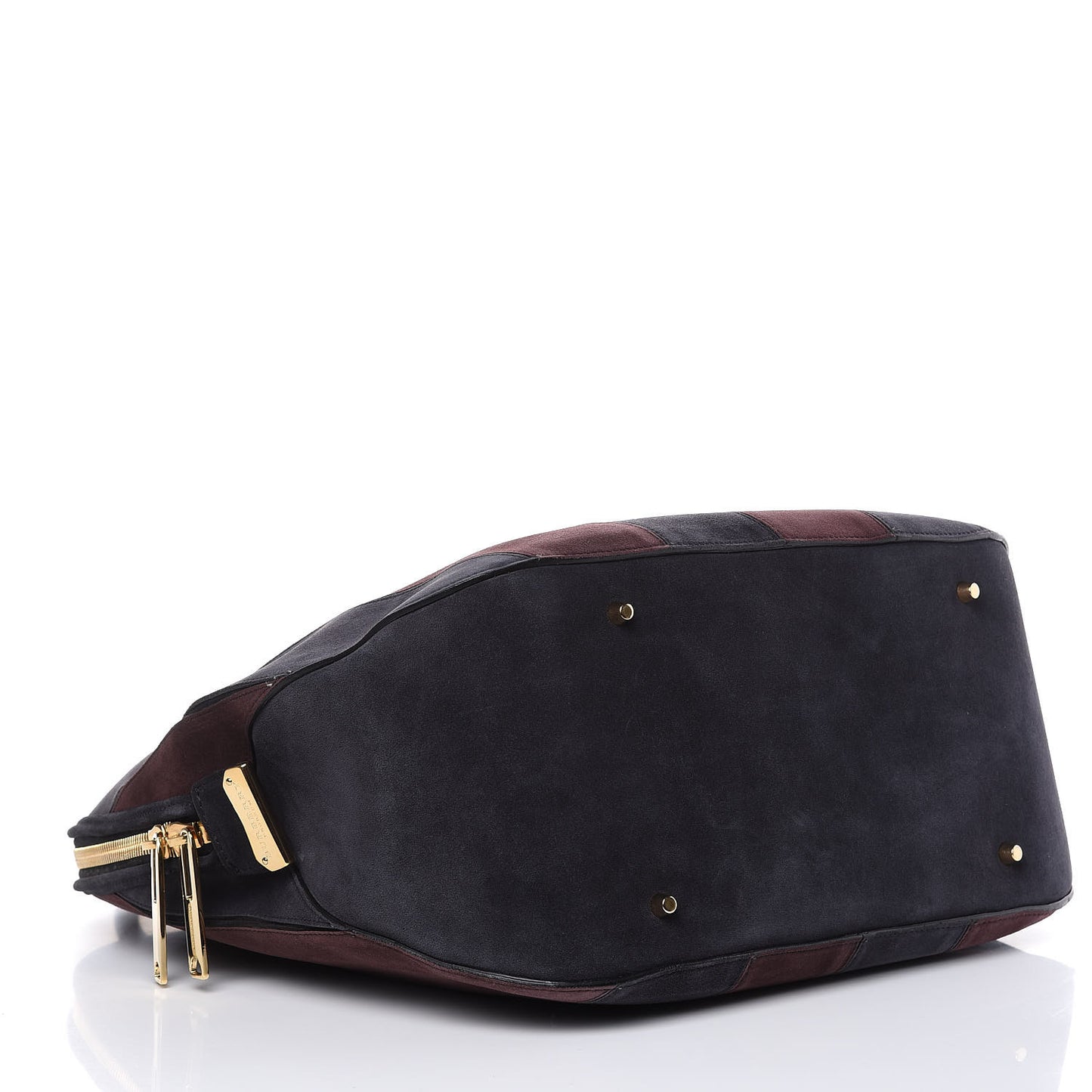 Suede Striped Large Orchard Bowling Bag Black Currant Plum