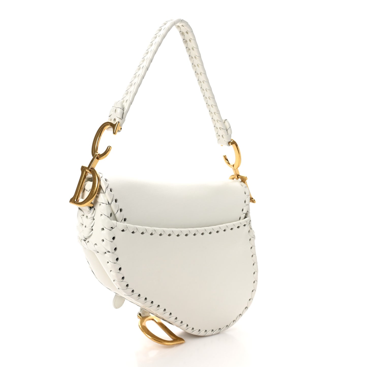 Calfskin Braided Saddle Bag White