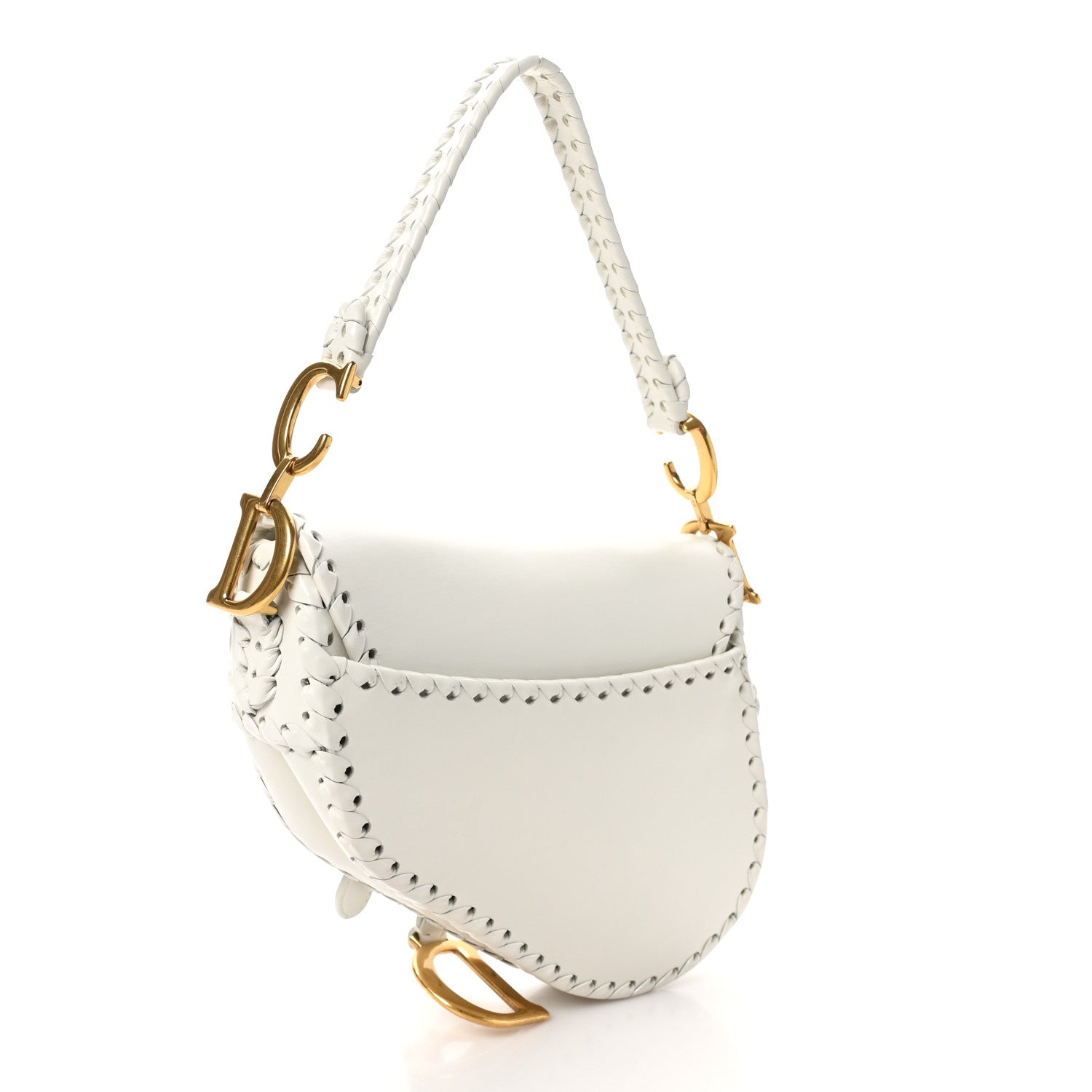 Christian Dior Calfskin Braided Saddle Bag White 3 of 10