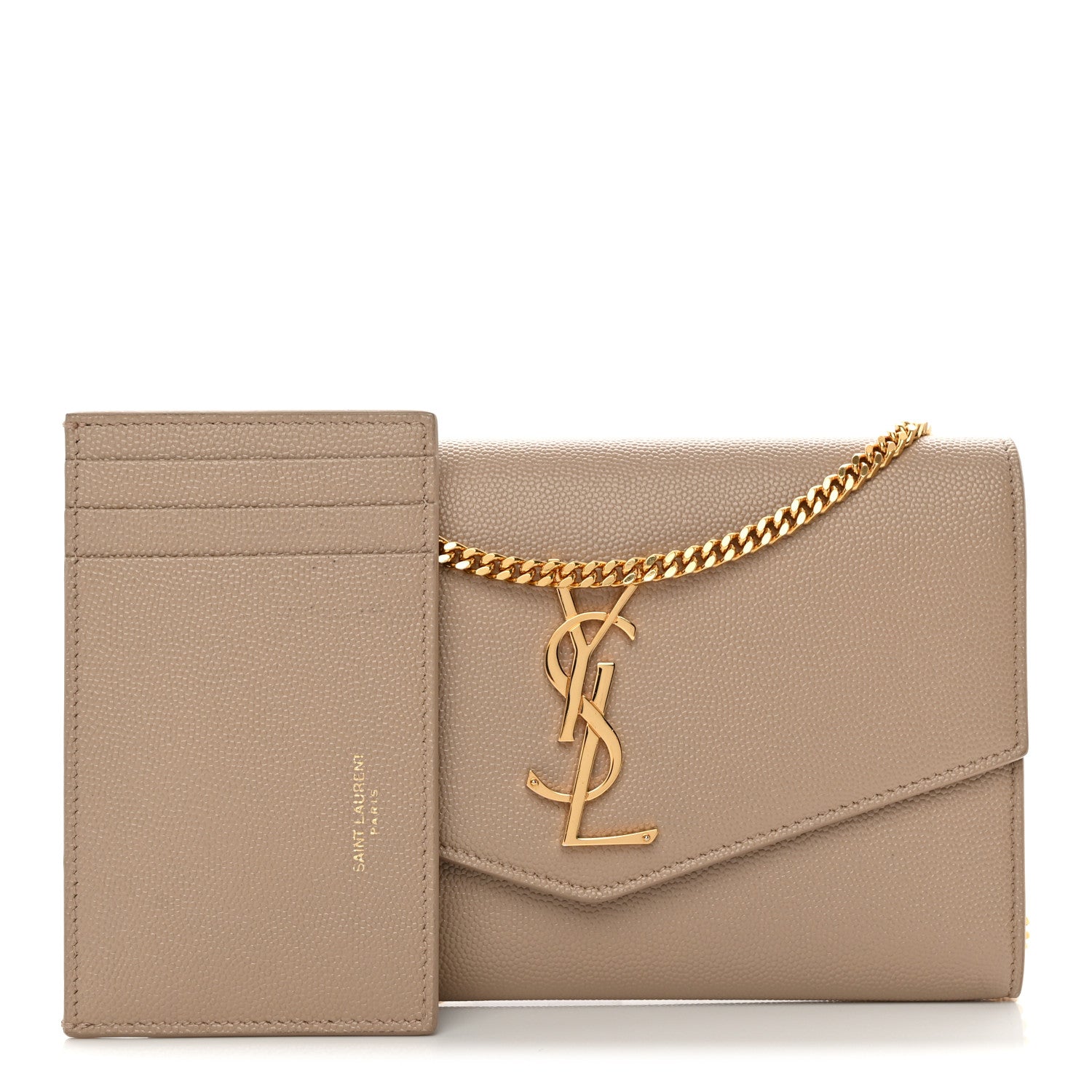 Saint Laurent Grain De Poudre Monogram Uptown Chain Wallet Dark Beige 3 of 14