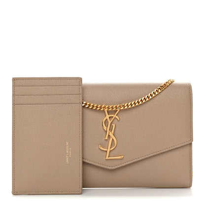 Saint Laurent Grain De Poudre Monogram Uptown Chain Wallet Dark Beige 3 of 14