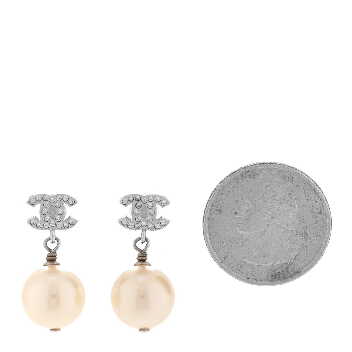 Crystal Pearl CC Drop Earrings Silver Pearly White