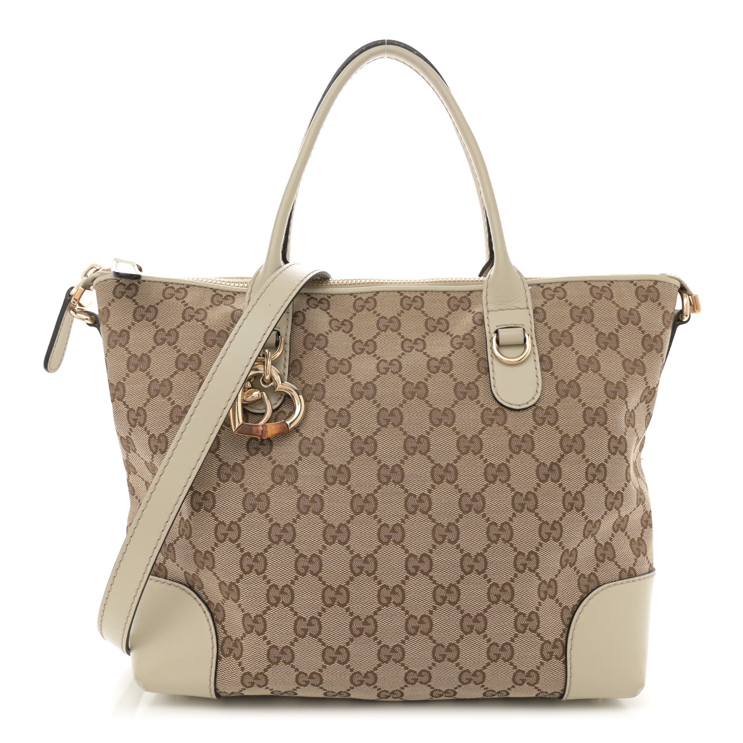 Gucci Monogram Heart Bit Charm Top Handle Tote Off White 1 of 14