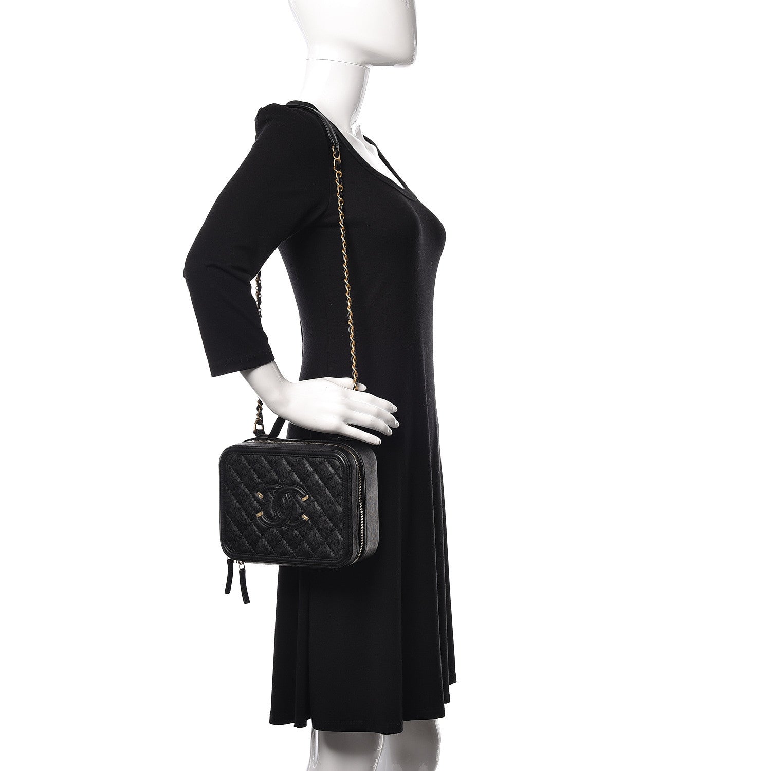Chanel Caviar Quilted Medium CC Filigree Vanity Case Black 2 of 10