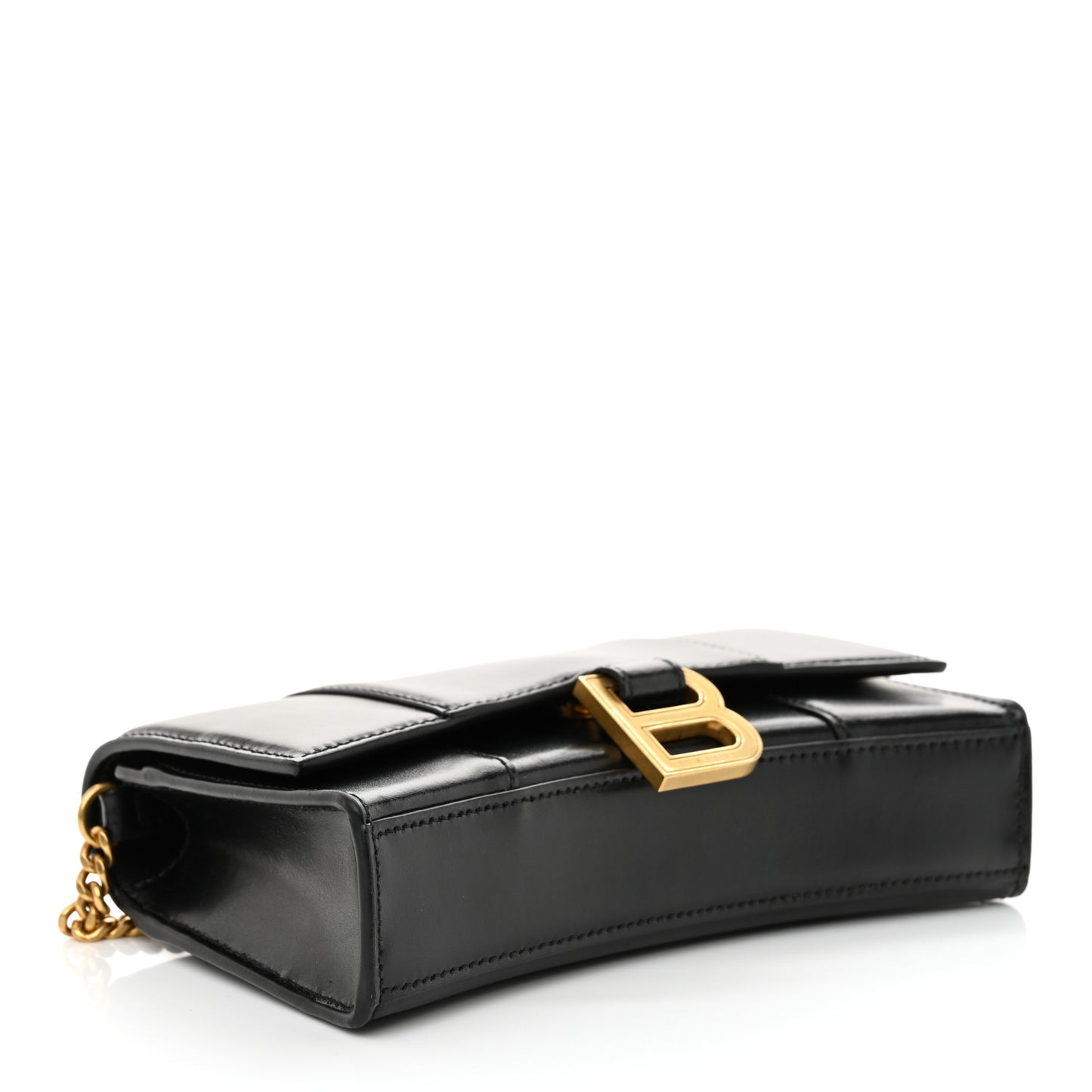 Shiny Box Calfskin Hourglass Chain Bag Black