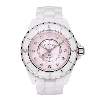 Chanel Stainless Steel Ceramic Diamond Pink Mother of Pearl 38mm J12 Automatic Watch White 1 of 7