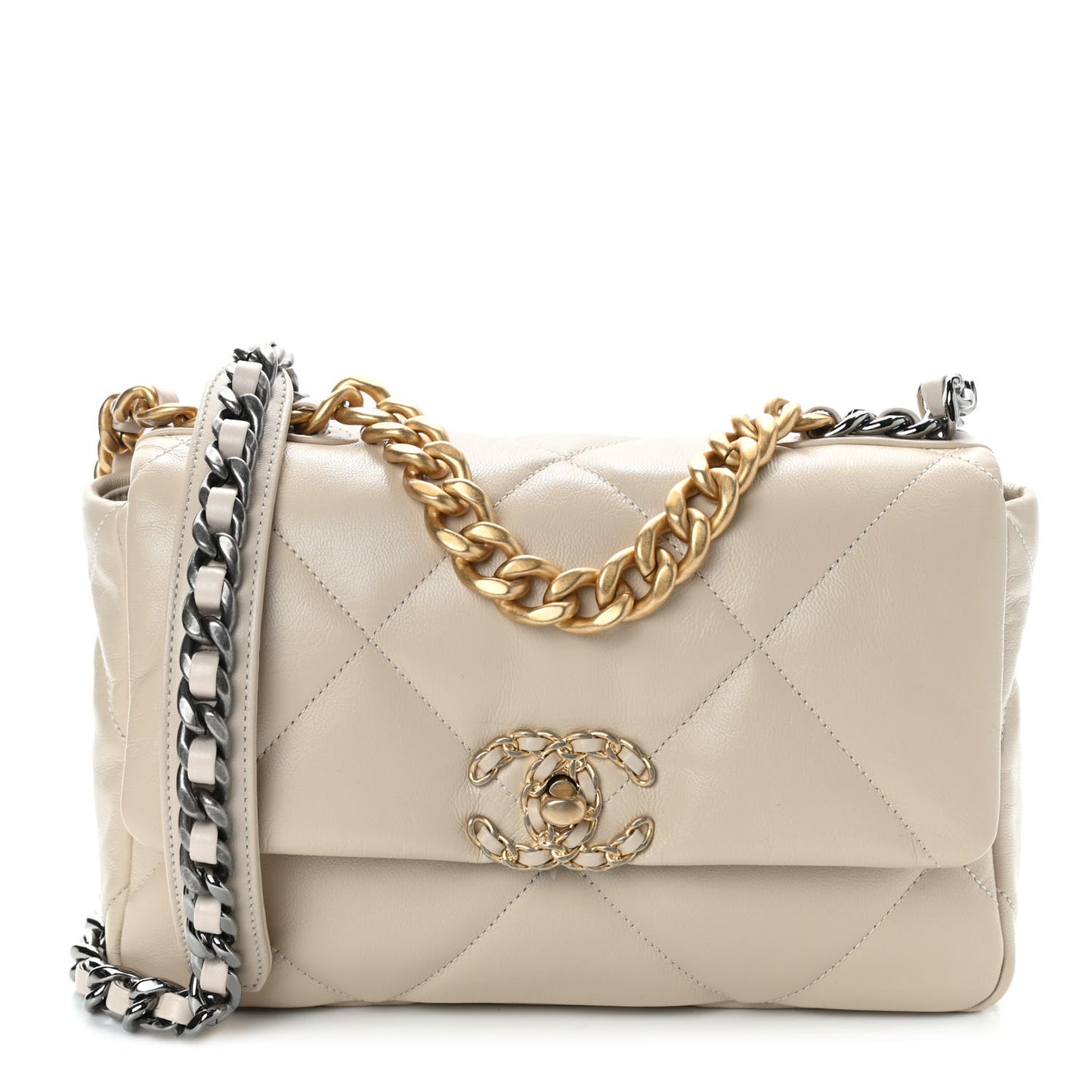 Goatskin Quilted Medium Chanel 19 Flap Beige