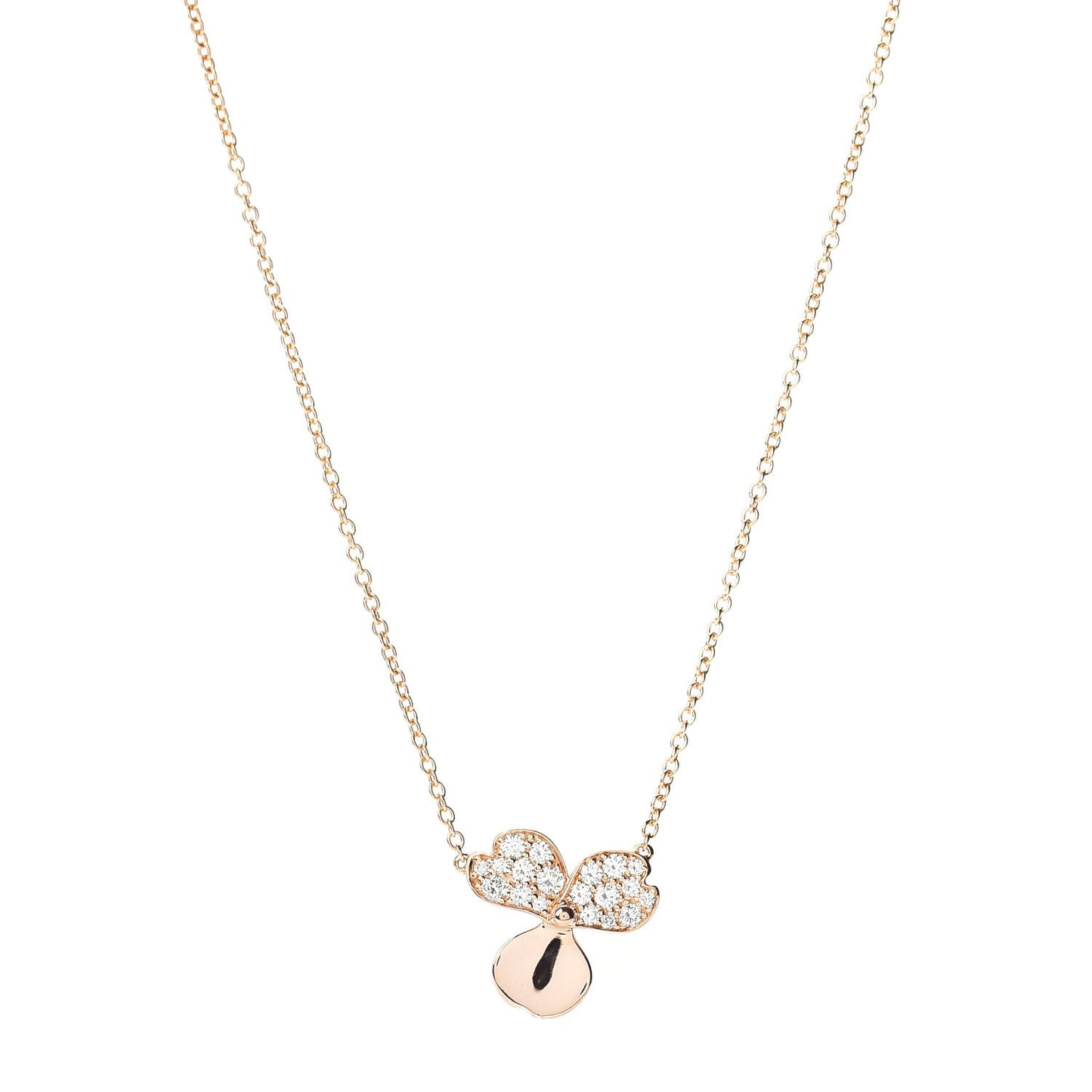 18K Rose Gold Diamond Paper Flowers Pendant Necklace