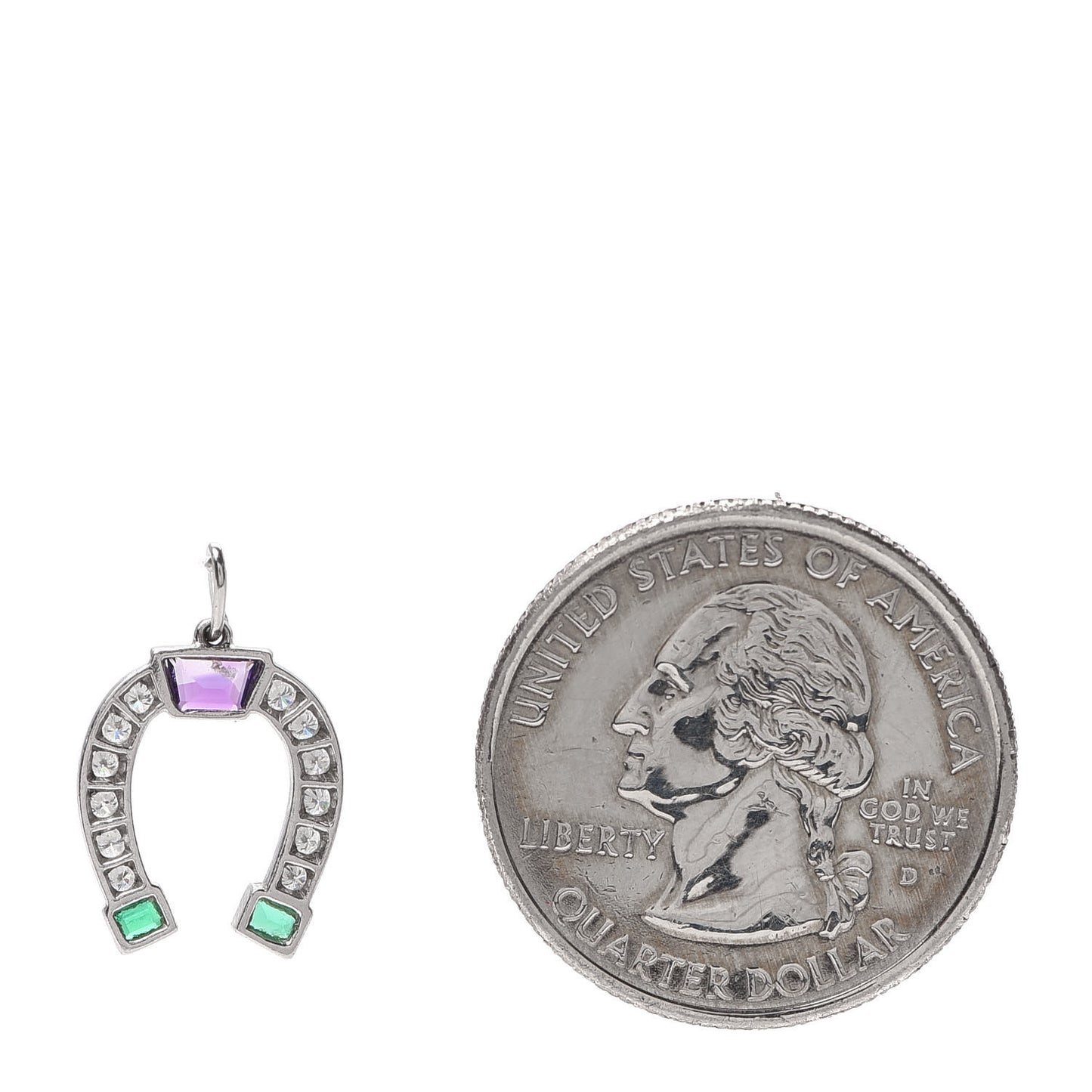 Platinum Diamond Emerald Amethyst Horseshoe Charm