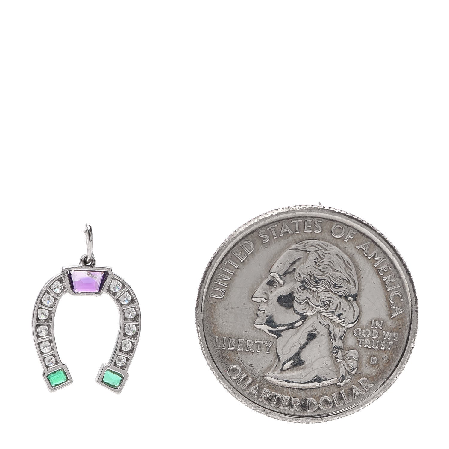 Tiffany Platinum Diamond Emerald Amethyst Horseshoe Charm 2 of 3