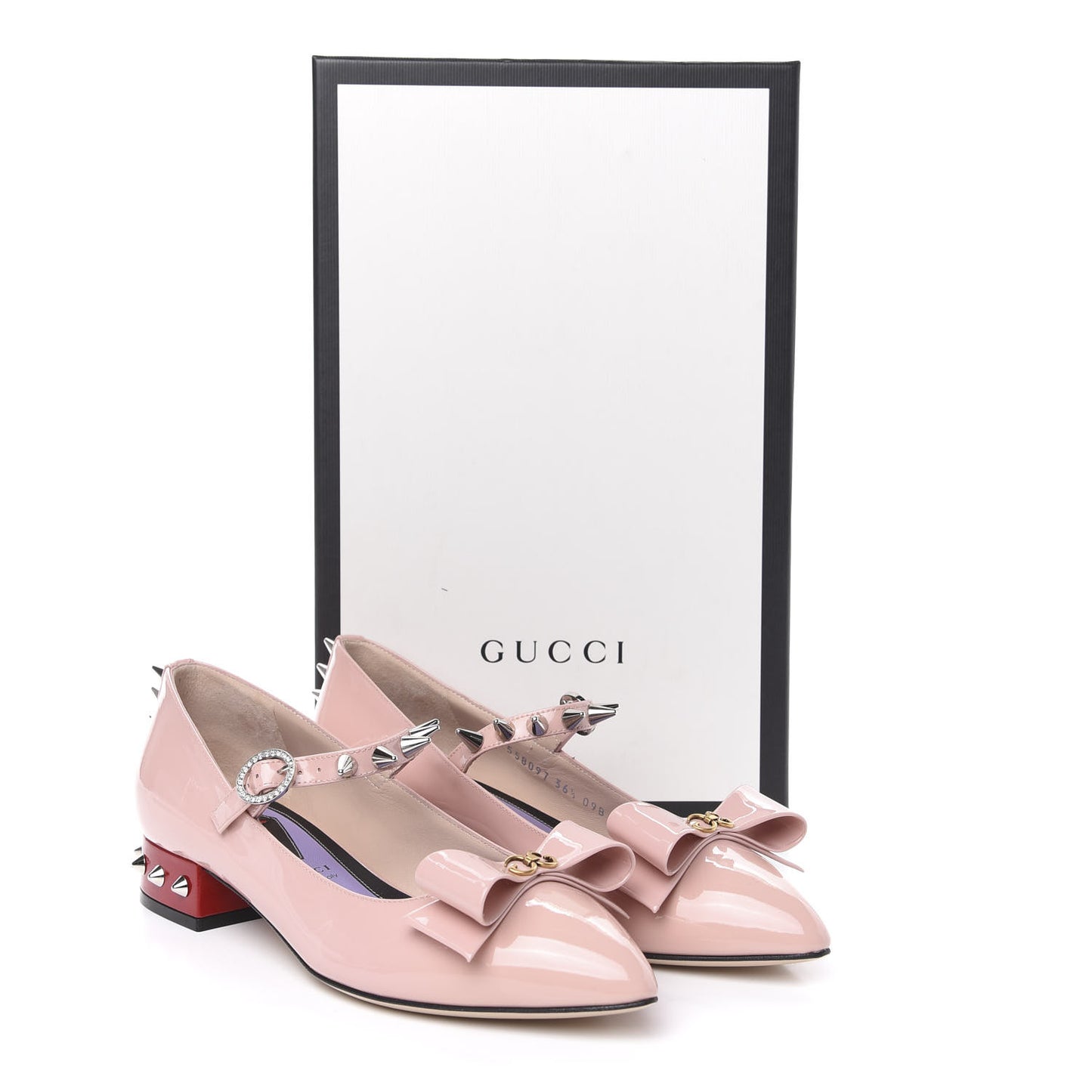 Patent Crystal GG Bow Sadie Spike Low Heel Ballerina Loafers 36.5 Perfect Pink