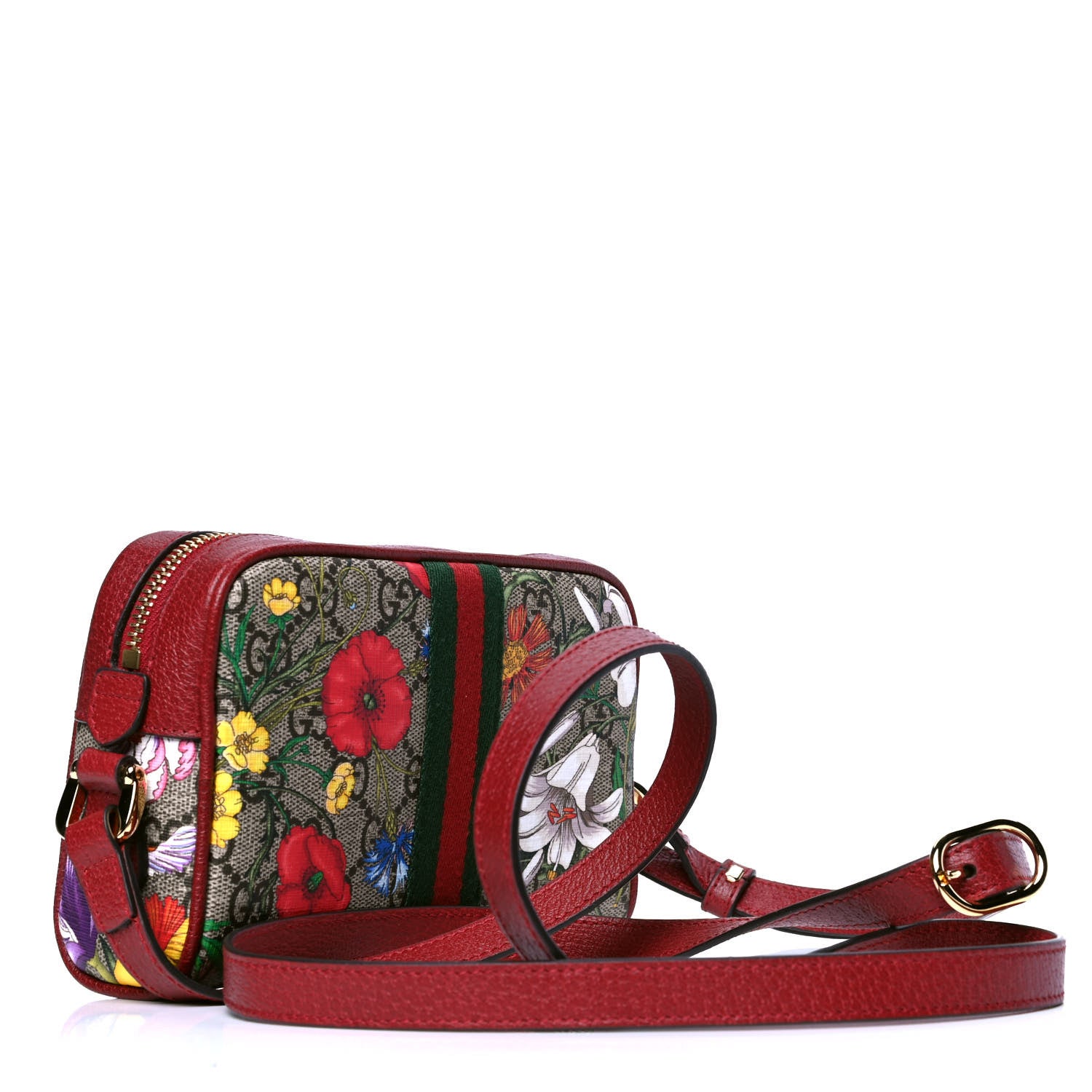 Gucci GG Supreme Monogram Flora Web Mini Ophidia Shoulder Bag Red 2 of 4