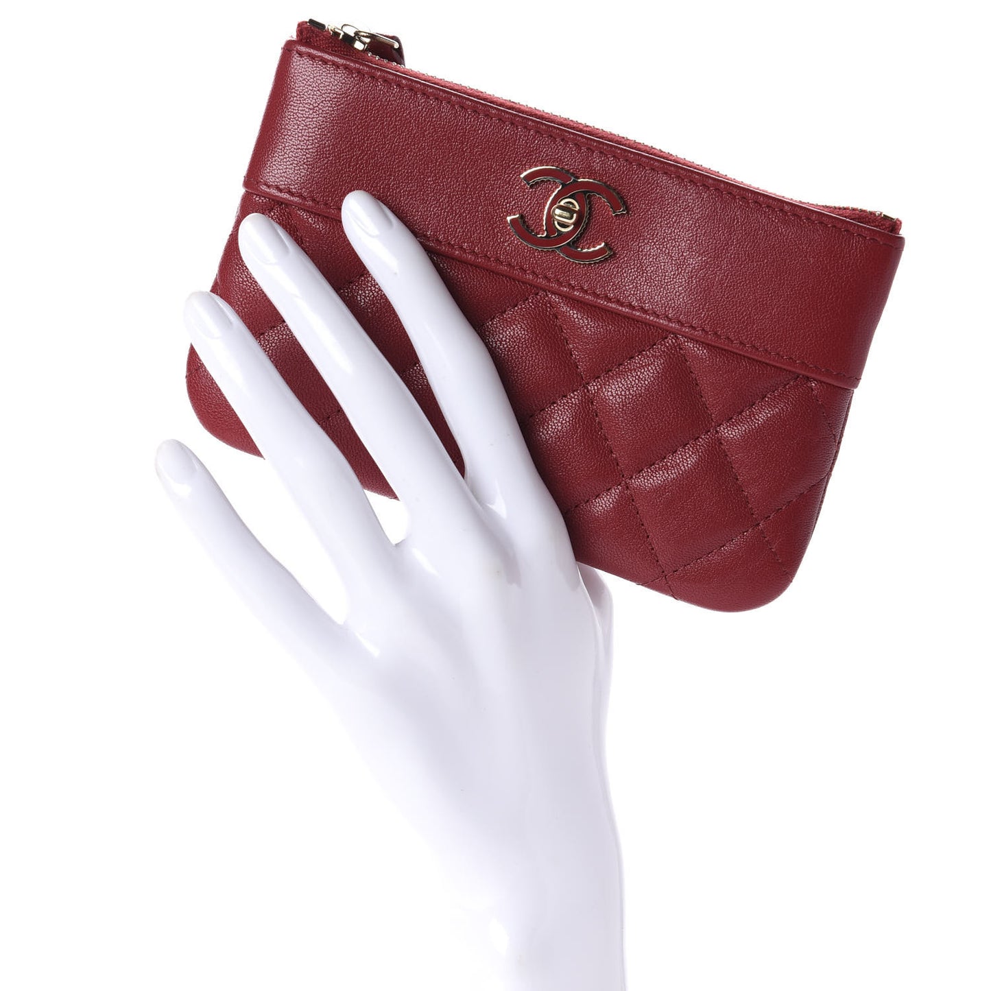 Sheepskin Quilted Small Vintage Mademoiselle Cosmetic Case Red