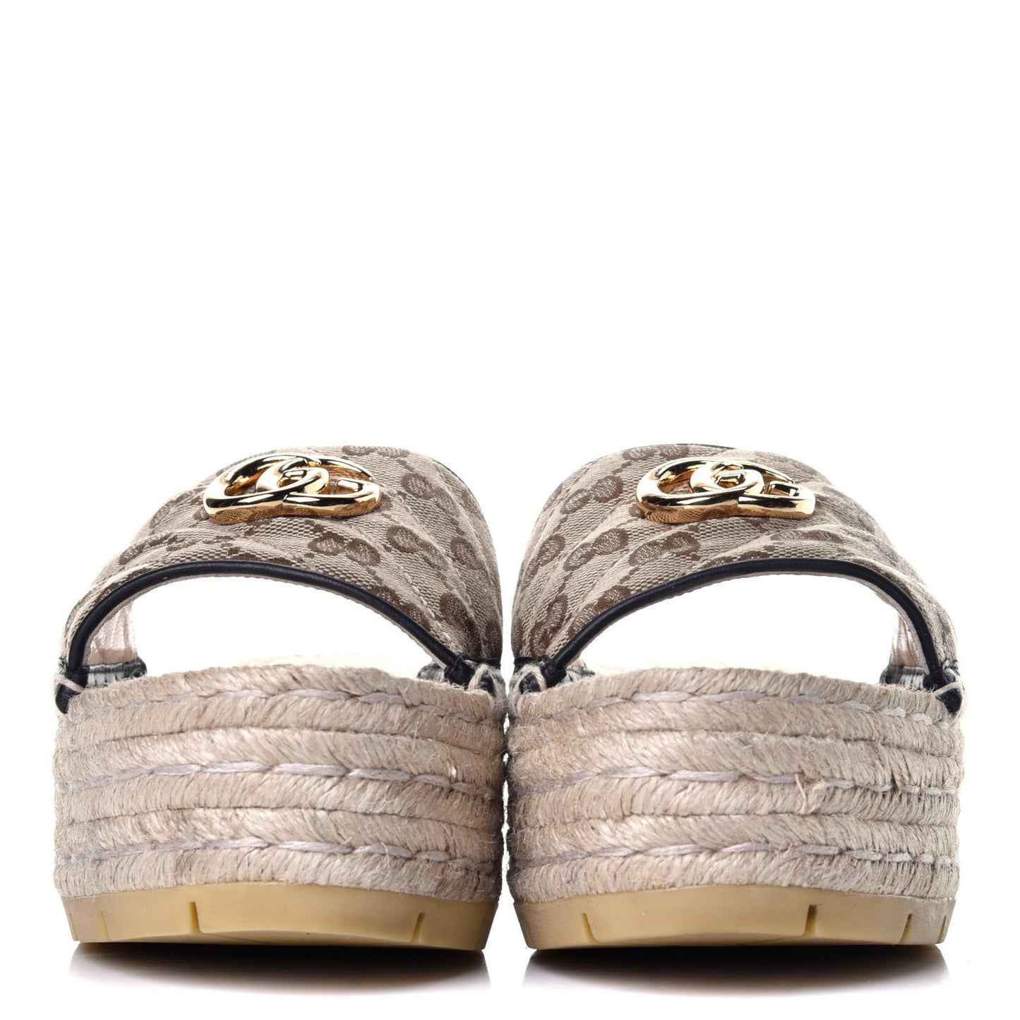 Monogram Matelasse Diagonal GG Marmont Platform Espadrille Slide Sandals 40.5 Beige Ebony Black