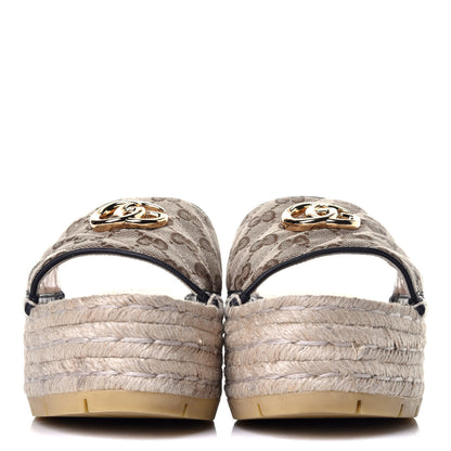 Gucci Monogram Matelasse Diagonal GG Marmont Platform Espadrille Slide Sandals 40.5 Beige Ebony Black 2 of 8