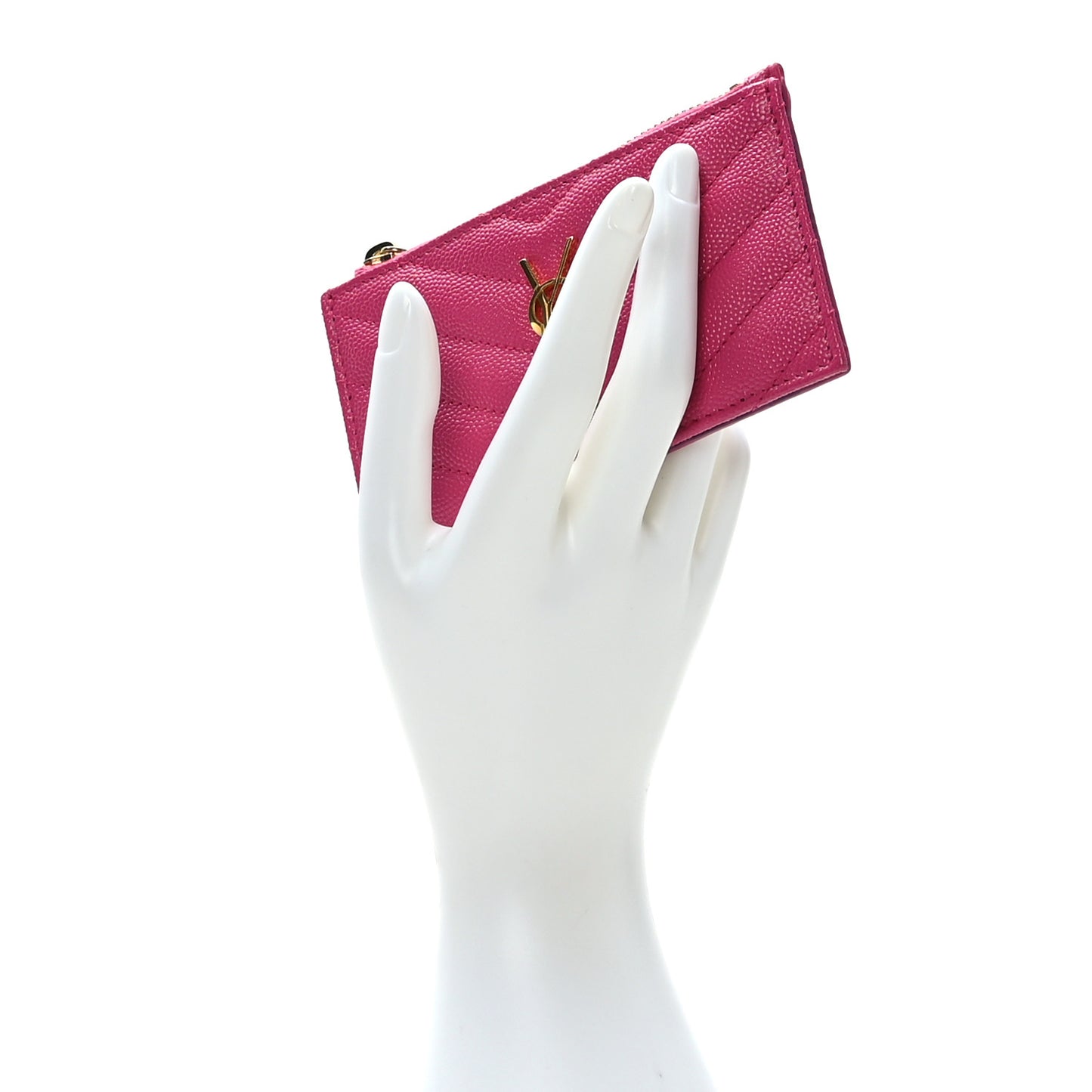 Grain De Poudre Matelasse Chevron Monogram Fragments Zippered Card Case Fresh Fuxia