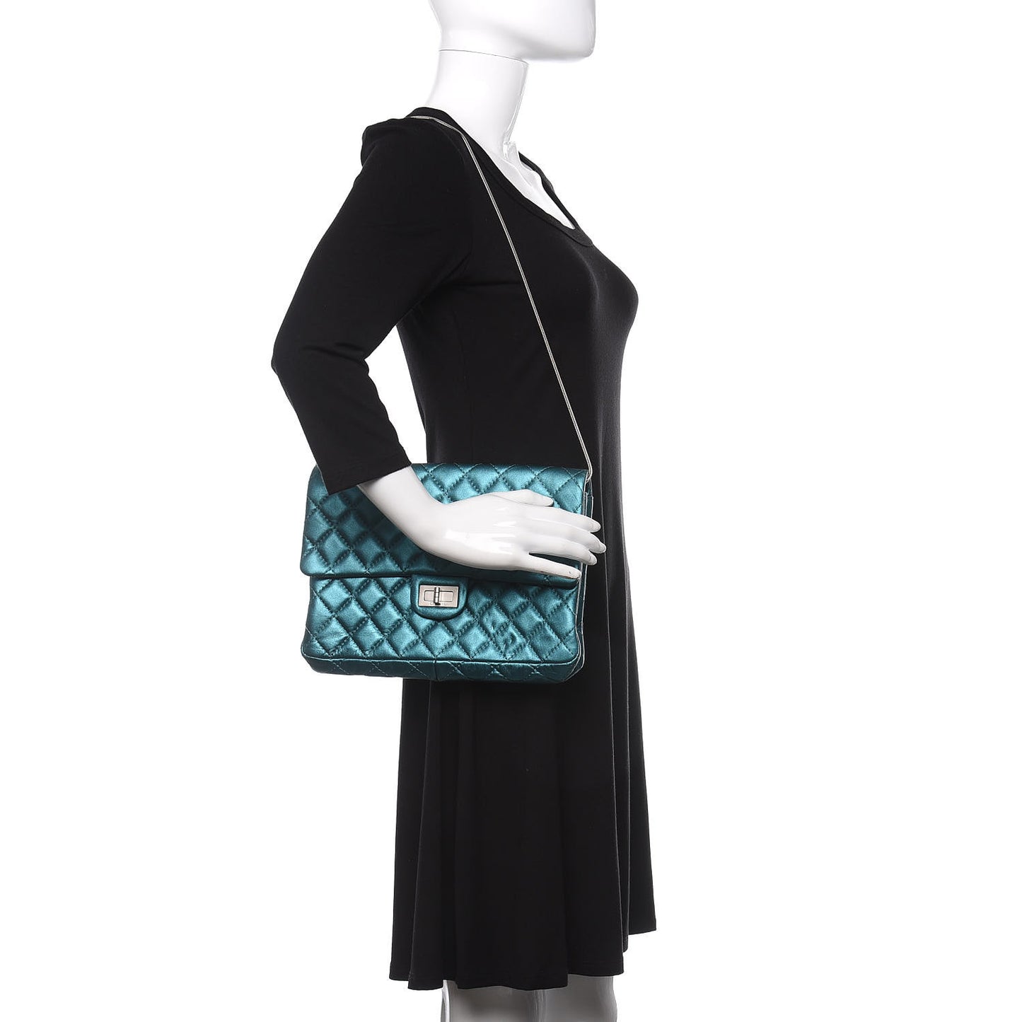 Metallic Calfskin Quilted Snake Chain 2.55 Reissue Flap Turquoise
