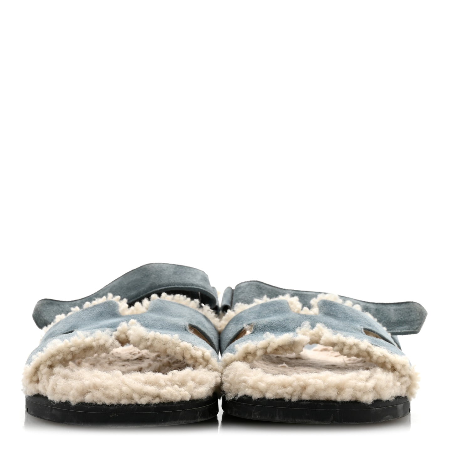 Suede Goatskin Woolskin Womens Chypre Sandals 38.5 Bleu Pinede Ecru